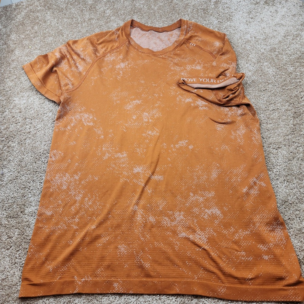 Lululemon Mens Metal Vent Tech Short Sleeve Shirt Burnt Orange Space Dye Size L